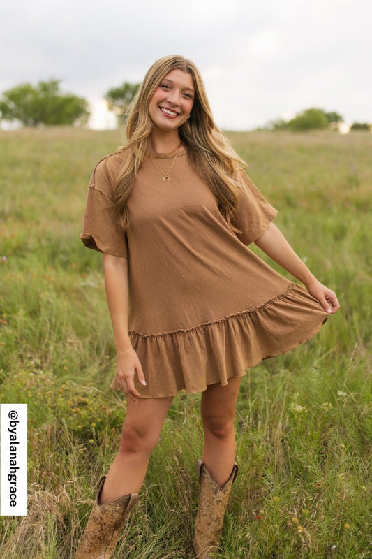 Soft Horizon Ruffled Hem Tunic - Clay