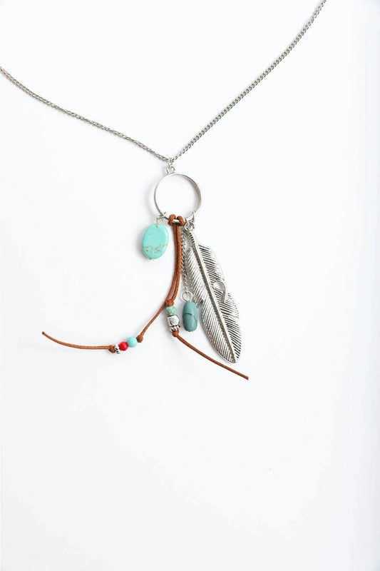 Feather Charm Pendant Necklace - Silver
