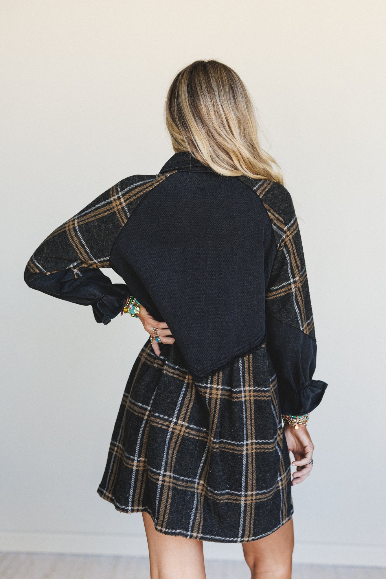 Beau Plaid Button Front Dress - Black