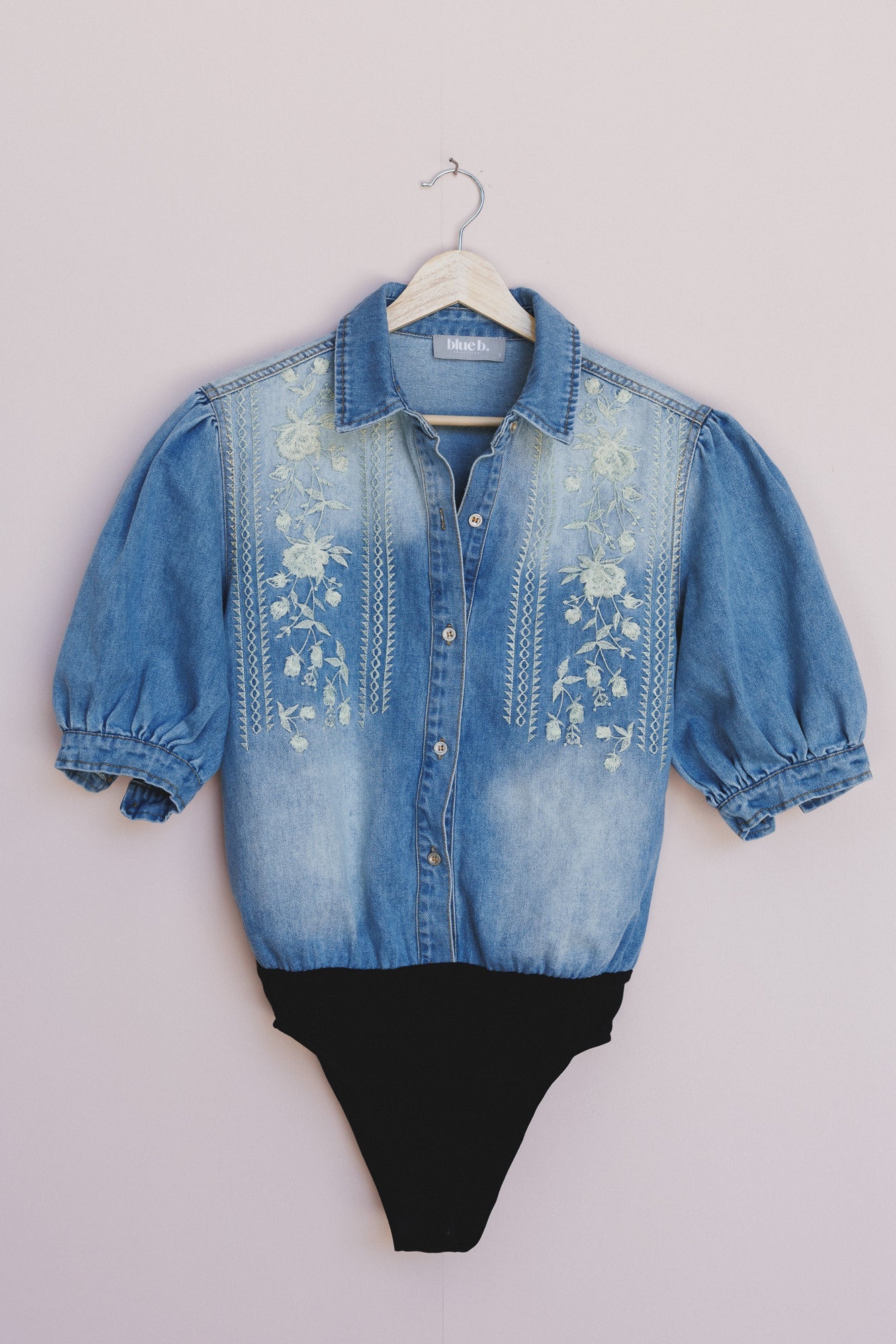 Western Luxe Embroidered Bodysuit - Medium Wash