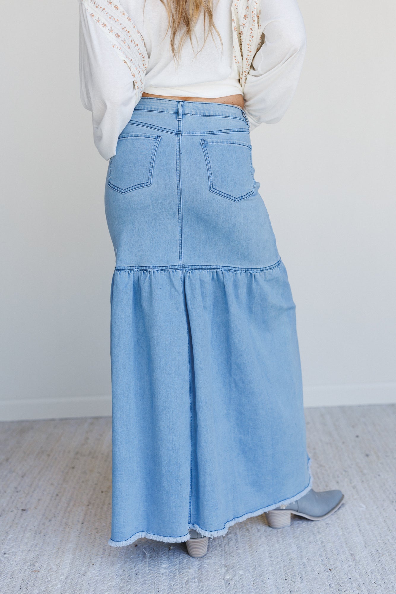 Honey Dust Denim Maxi Skirt - Light Wash