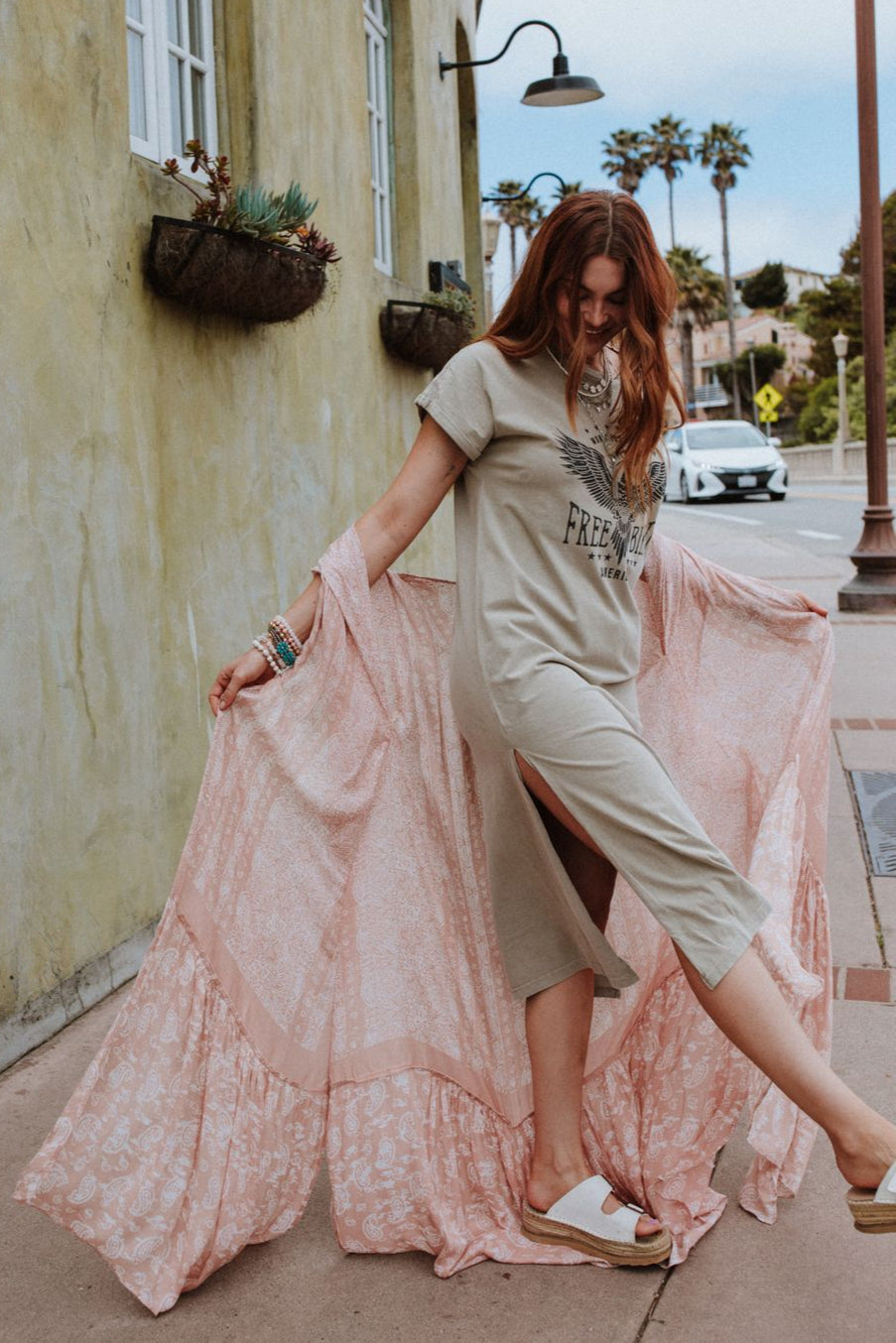 Paisley Tapestry Free Flow Duster Kimono - Blush