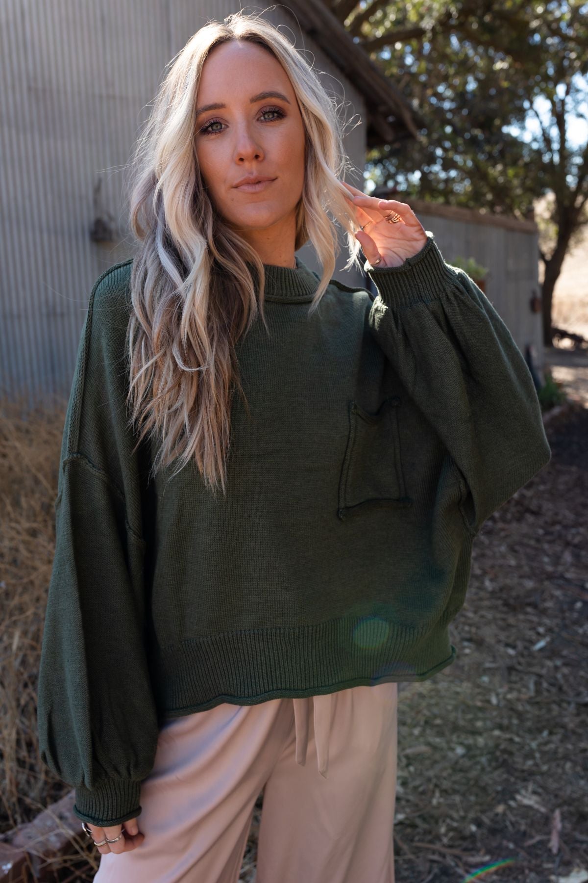 Fireside Talks Balloon Sleeve Sweater - Olive