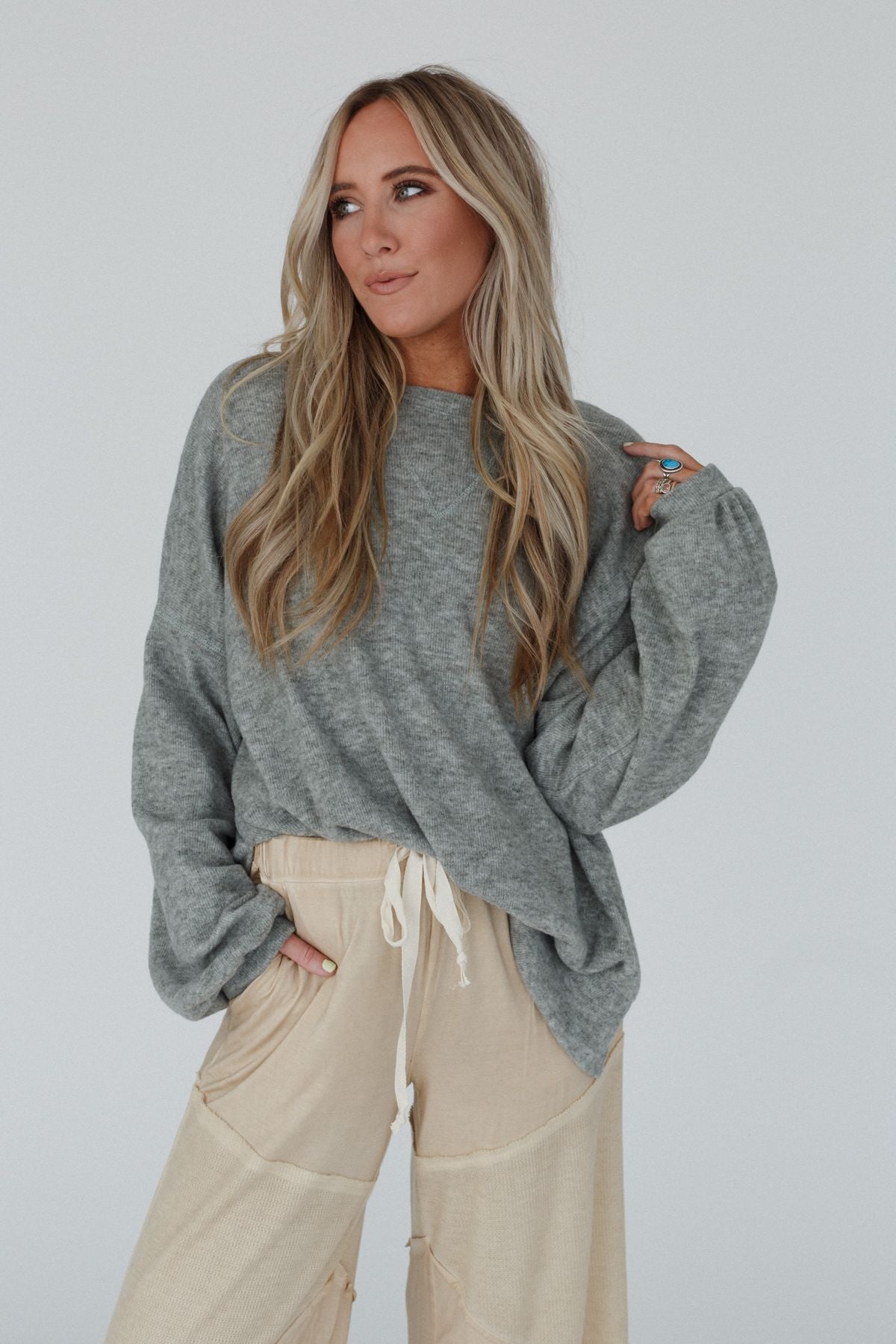 The Nest Brayden Oversized Pullover - Olive Gray