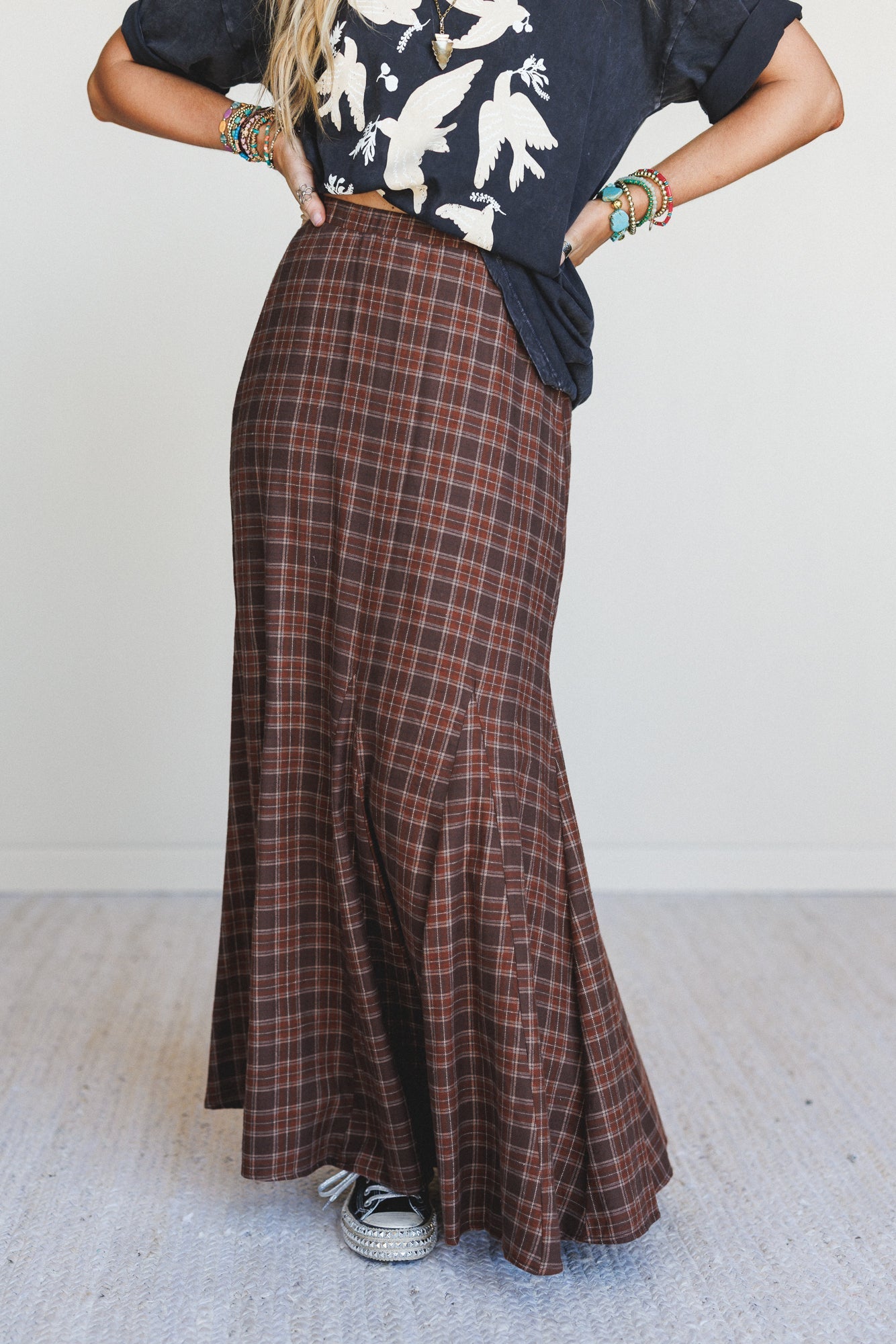 High Plains Plaid Maxi Skirt - Brown