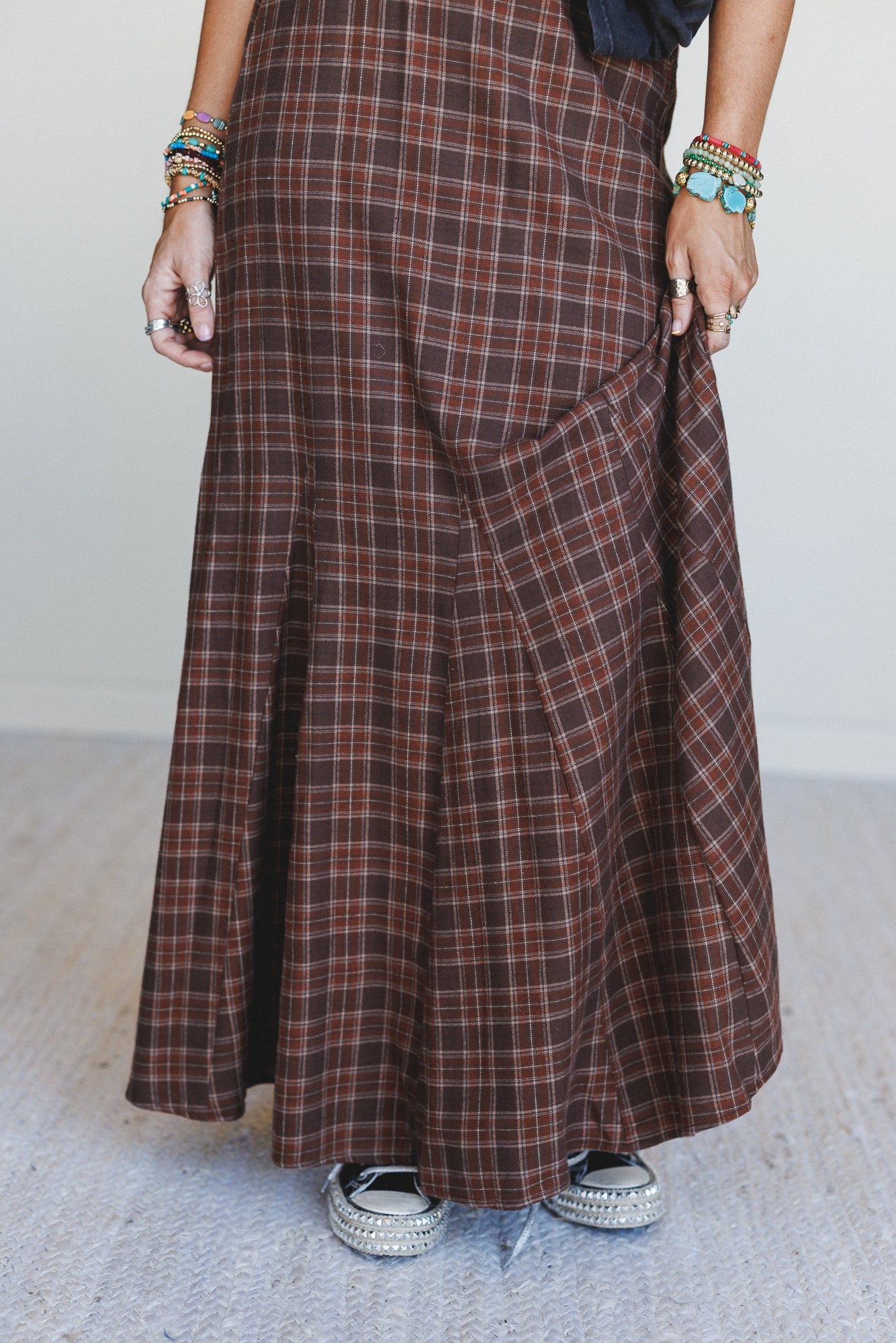 High Plains Plaid Maxi Skirt - Brown