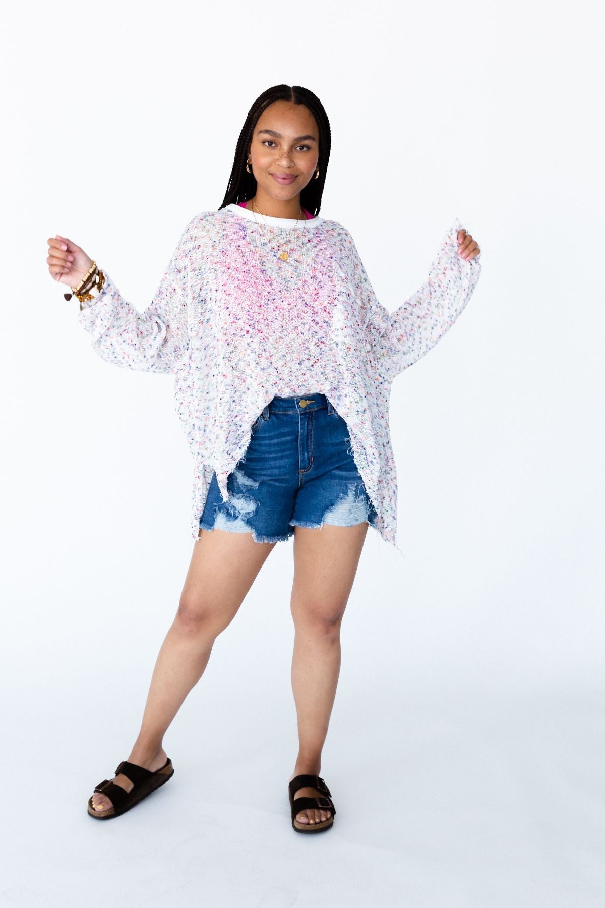 Speckled Beauty Pullover Sweater - White