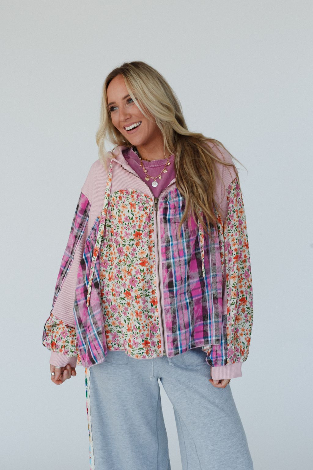 Blossom Check Jacket - Pink