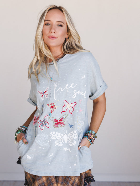 Butterflies Forever Graphic Tee - Blue