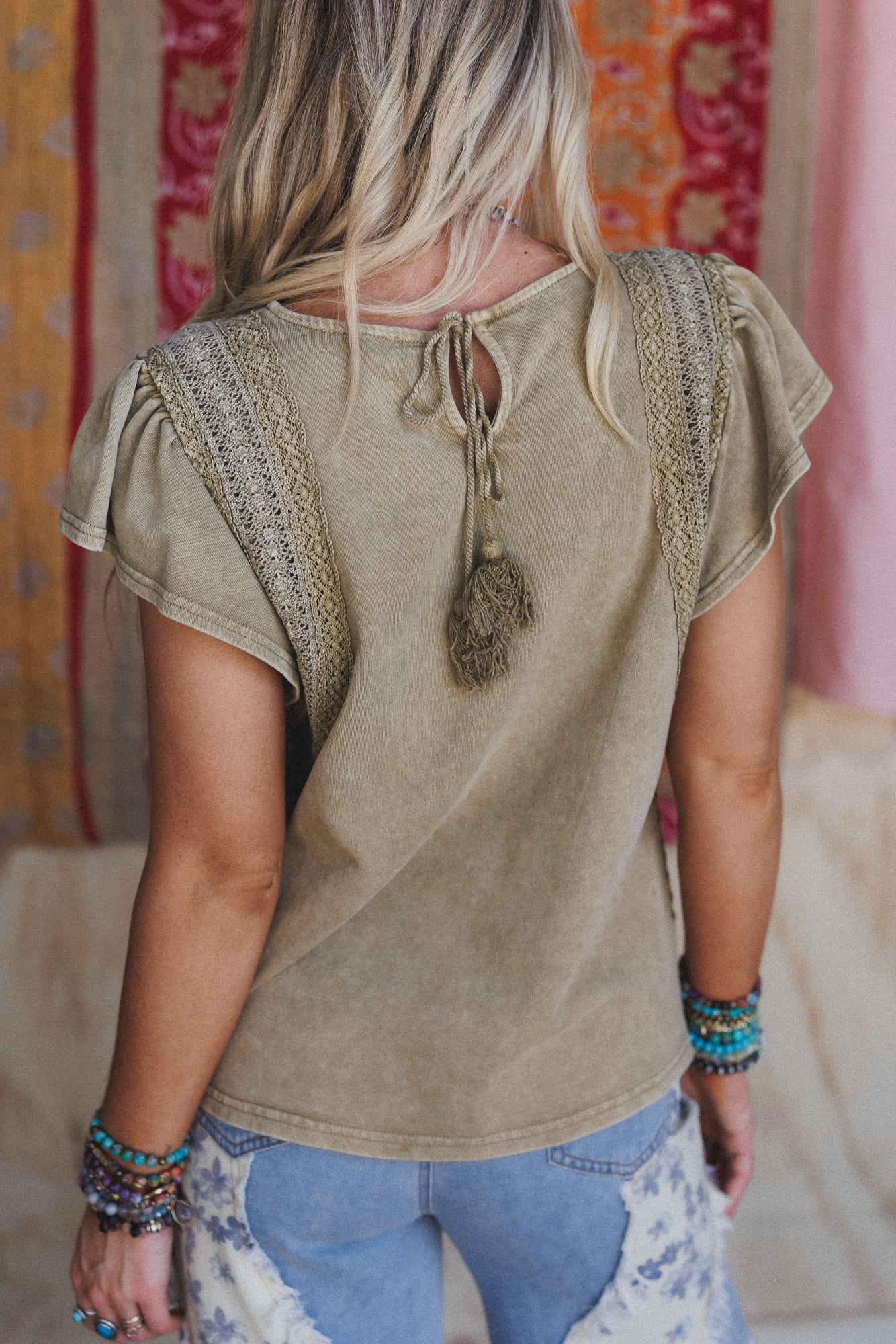 Tulum Tides Crochet Trim Top - Olive