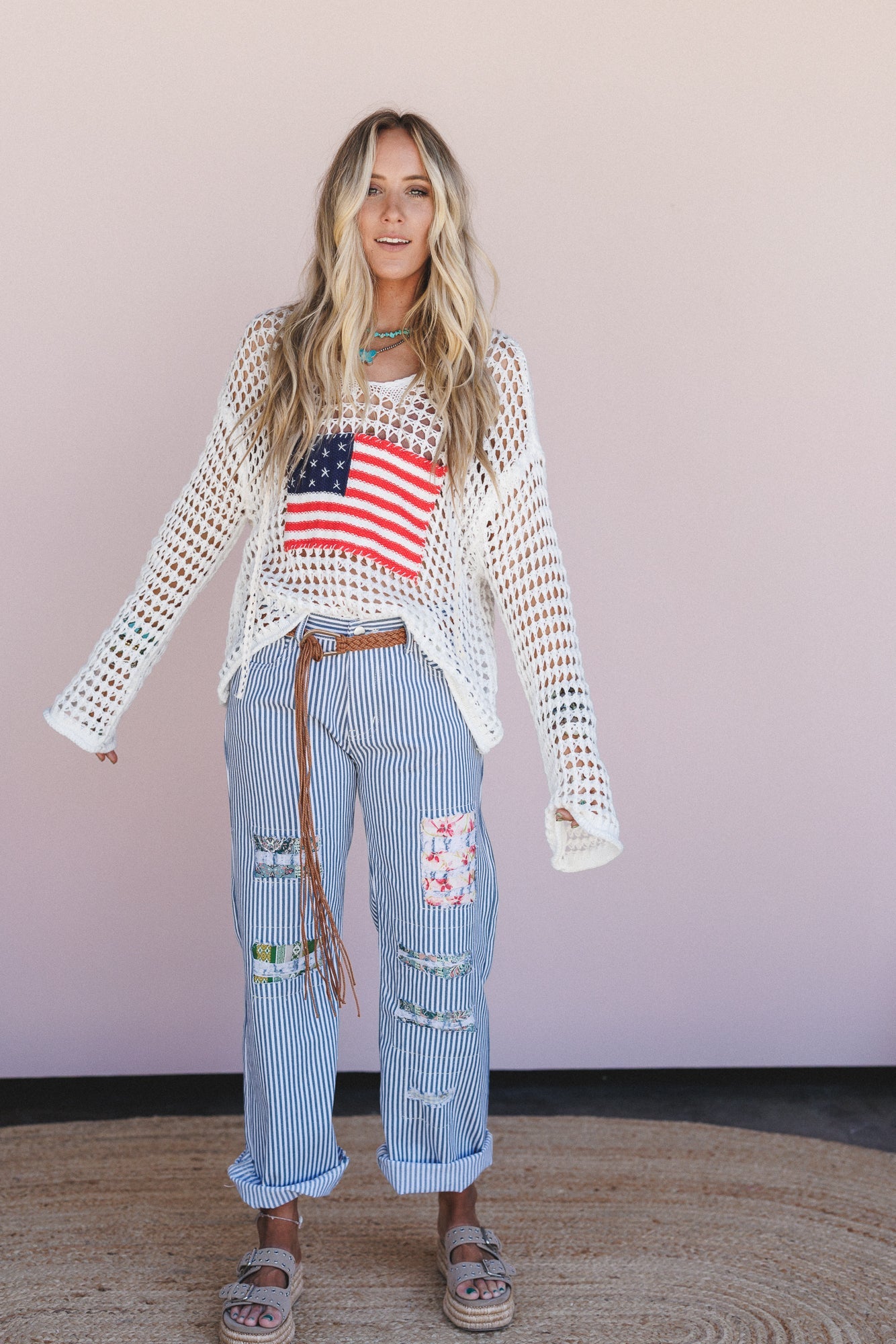 Roxie Striped Patchwork Pants - Denim