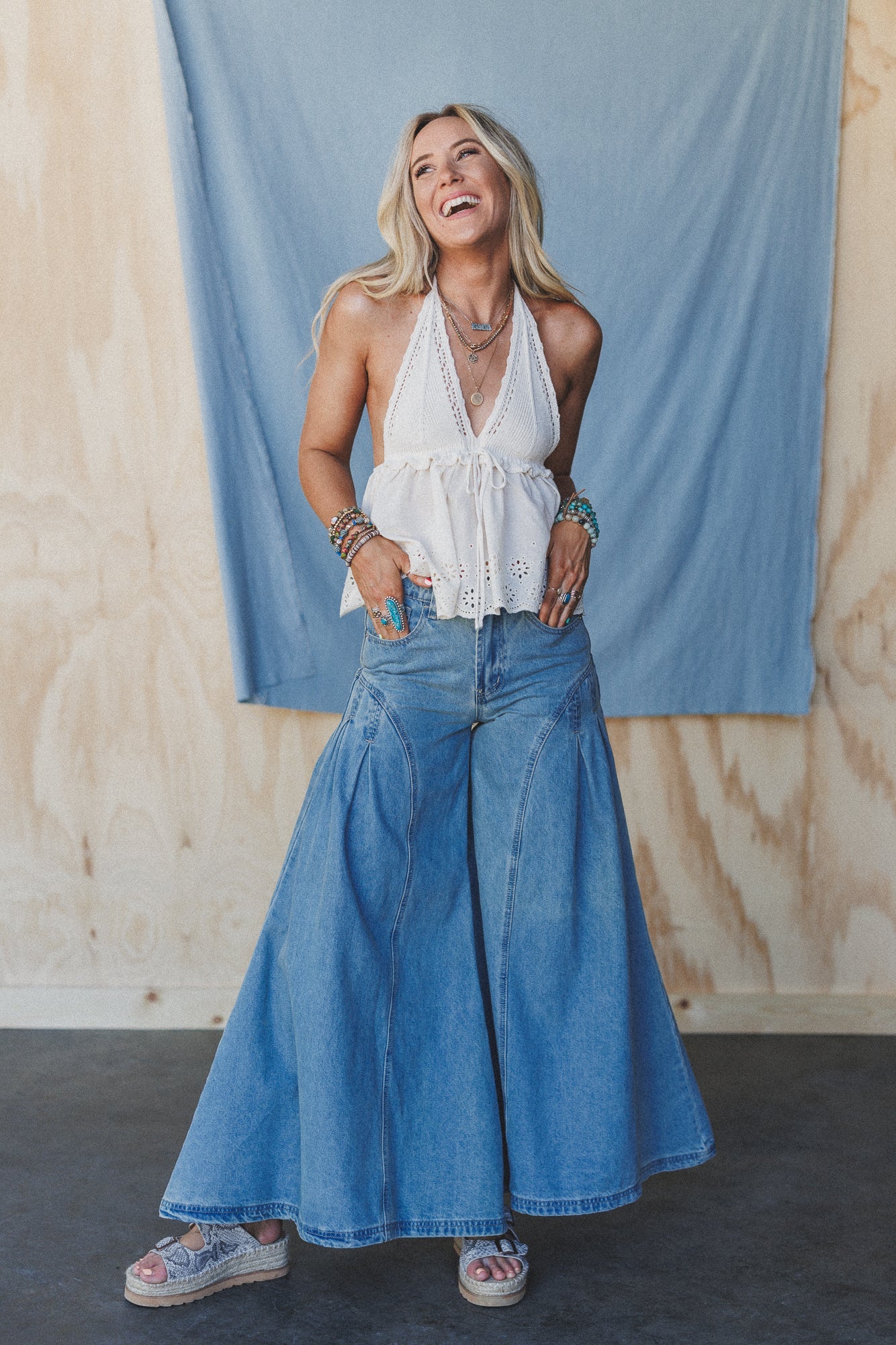 Brookside Pleated Wide Leg Jeans - Light Wash