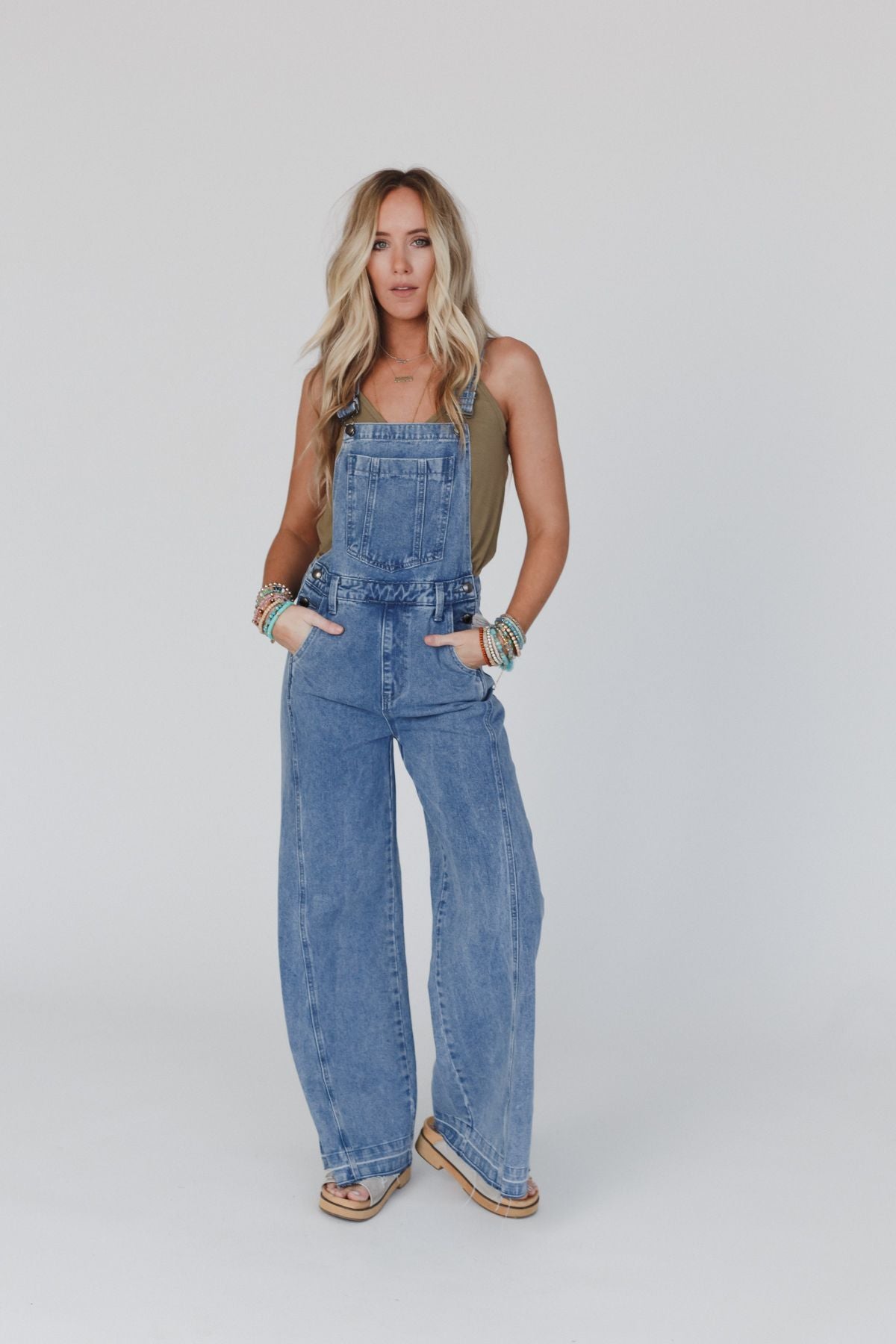 Perfect Throwback Wide Leg Overalls - Light Denim