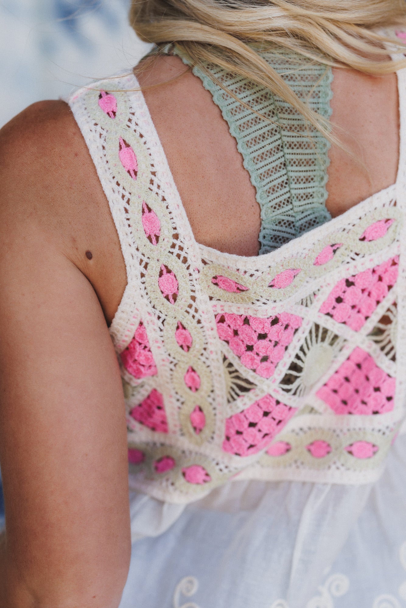 Sugar Daze Embroidered Crochet Top - Pink