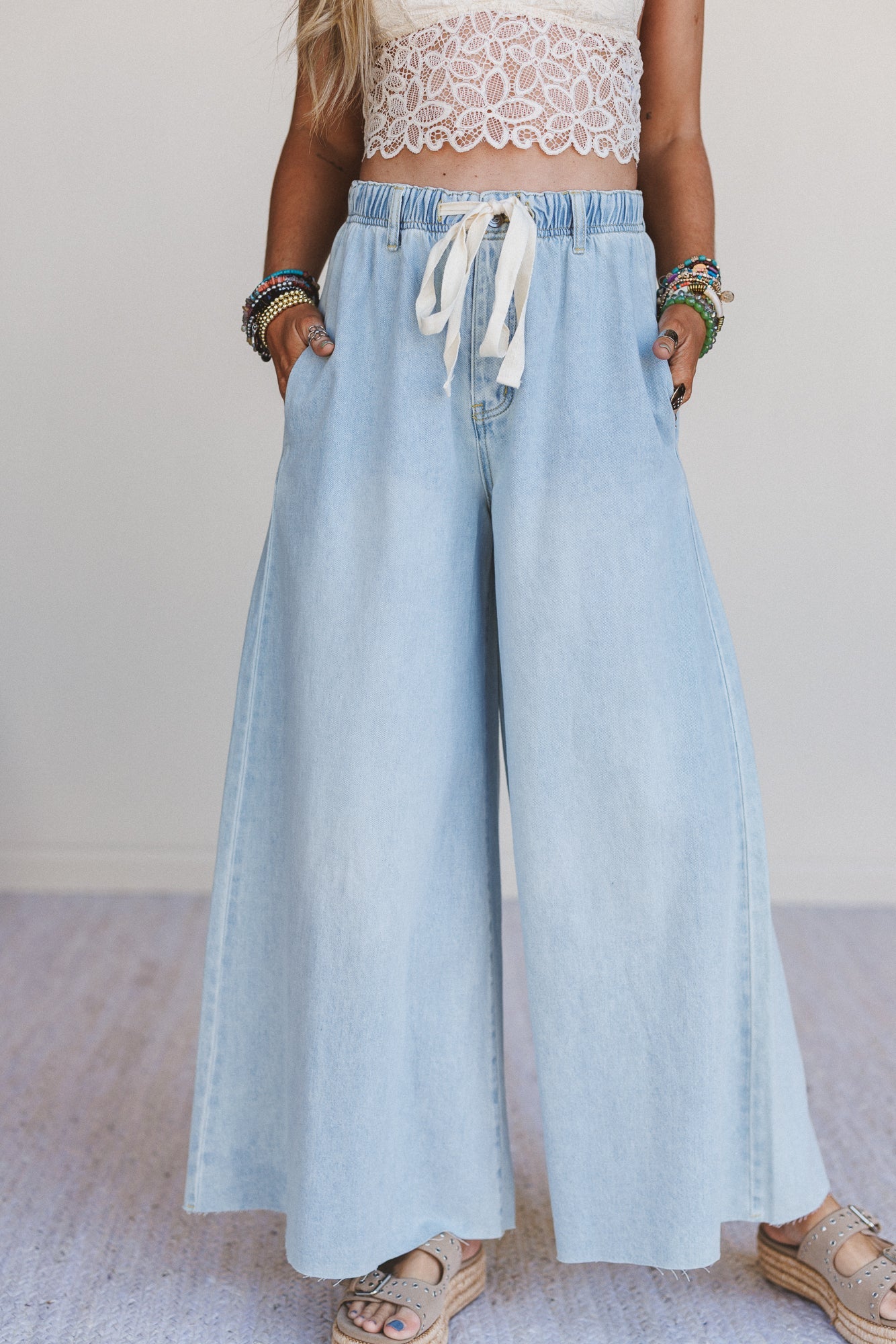 Dare To Drift Wide Leg Pants - Light Denim