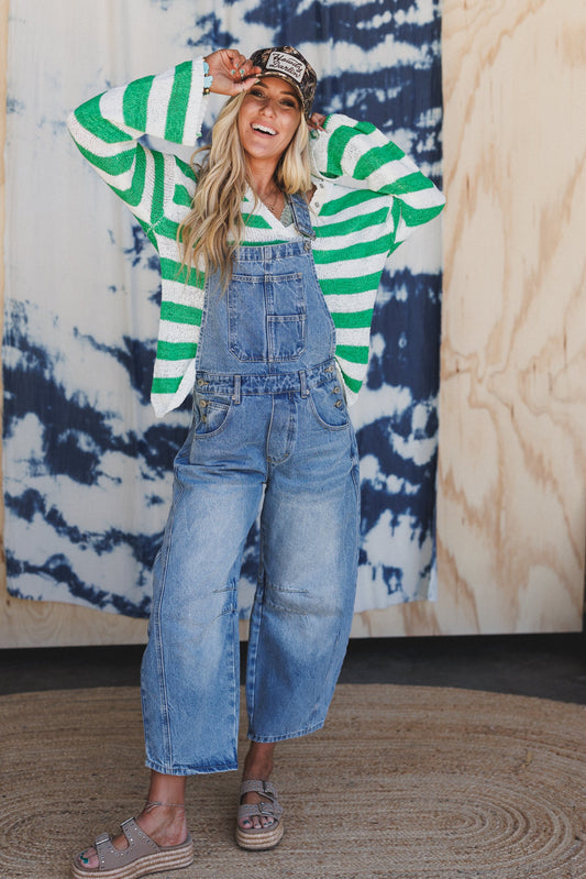 City Streets Barrel Leg Overalls - Denim