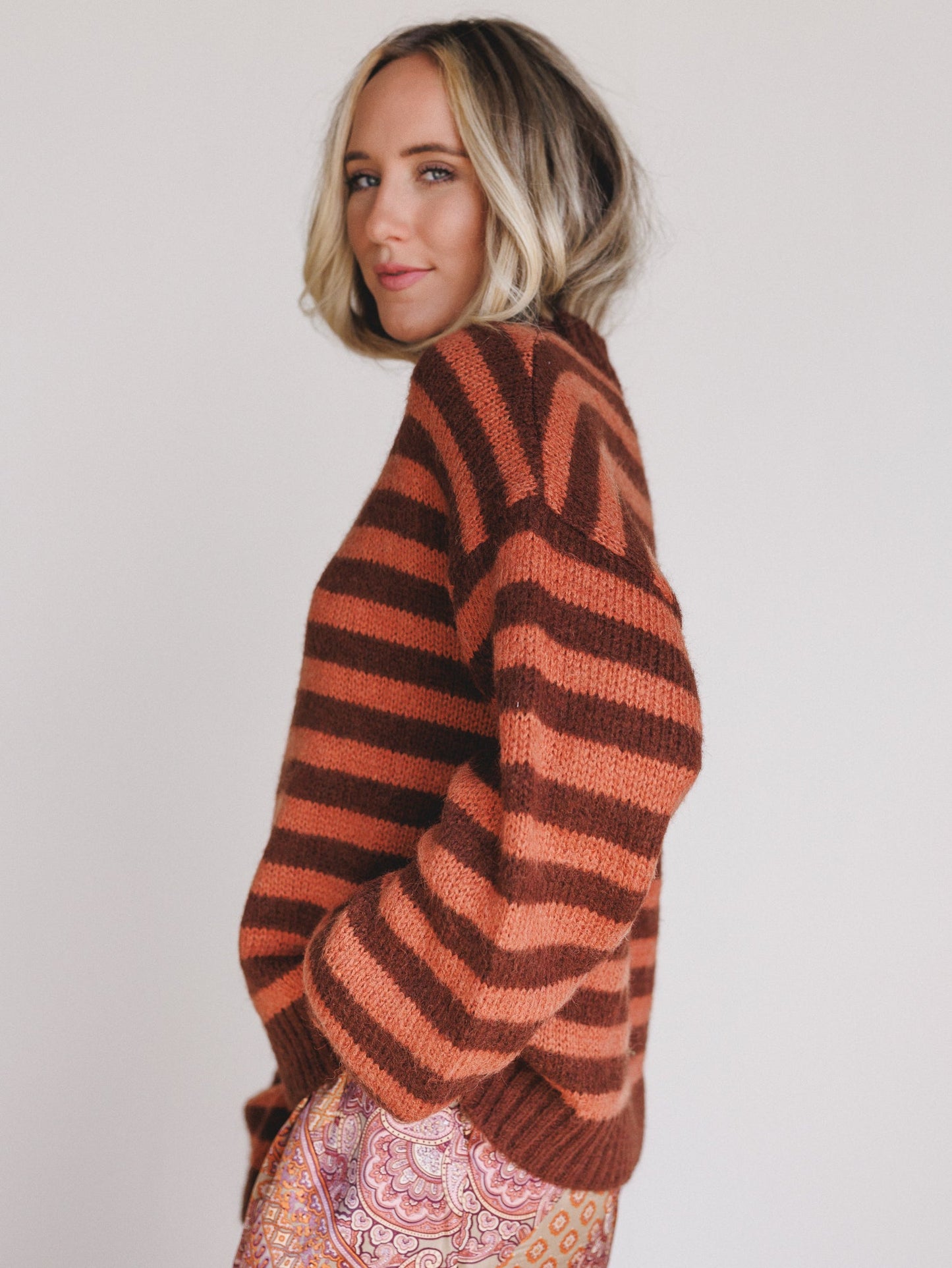 Boho League Striped Sweater - Brown