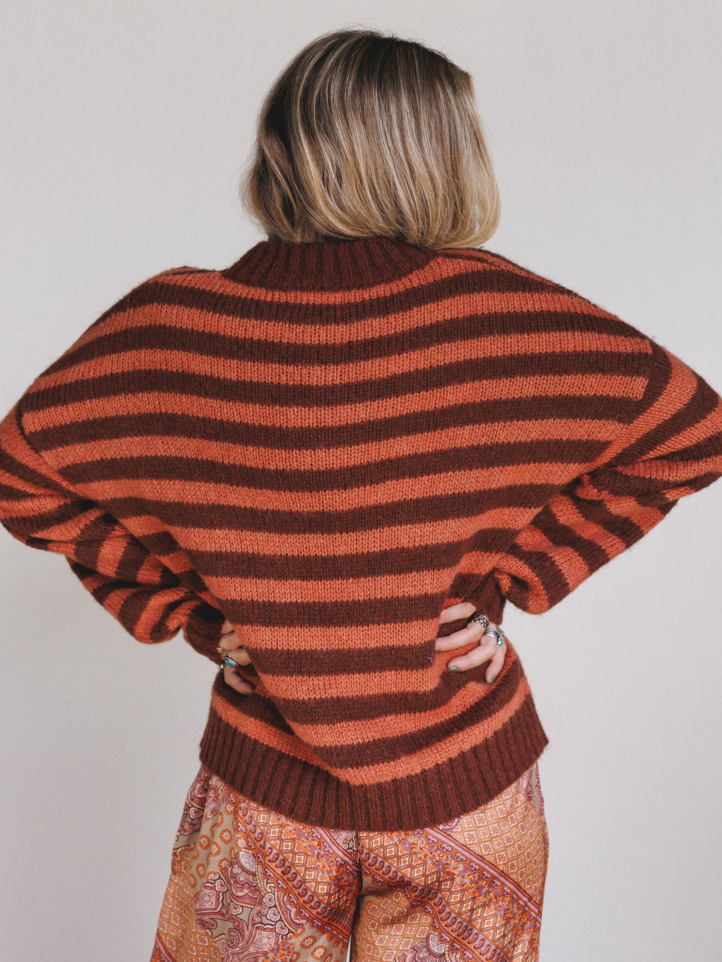 Boho League Striped Sweater - Brown