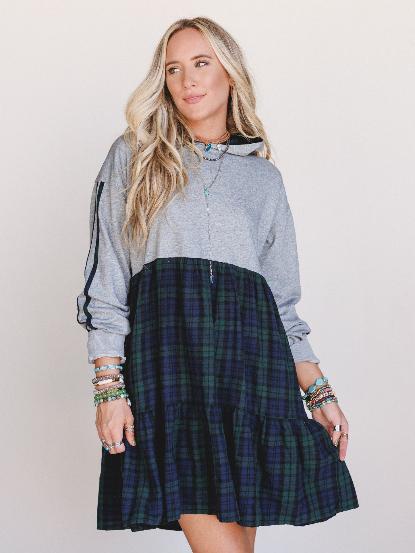 Honor Roll Plaid Mix Dress - Heather Grey