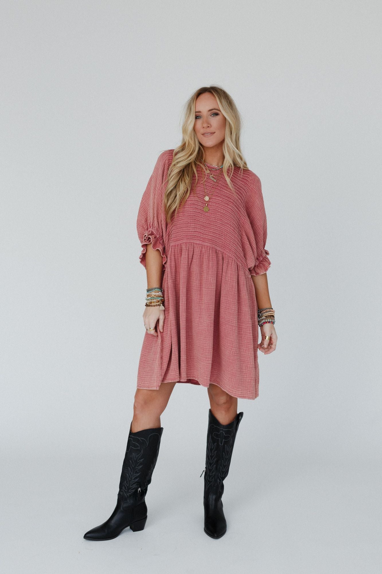 Quinn Puff Sleeve Mini Dress - Rose