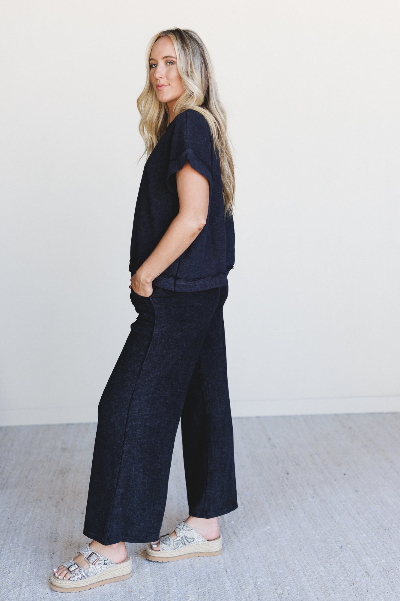 Relax and Reset Top and Wide Pants Set - Black