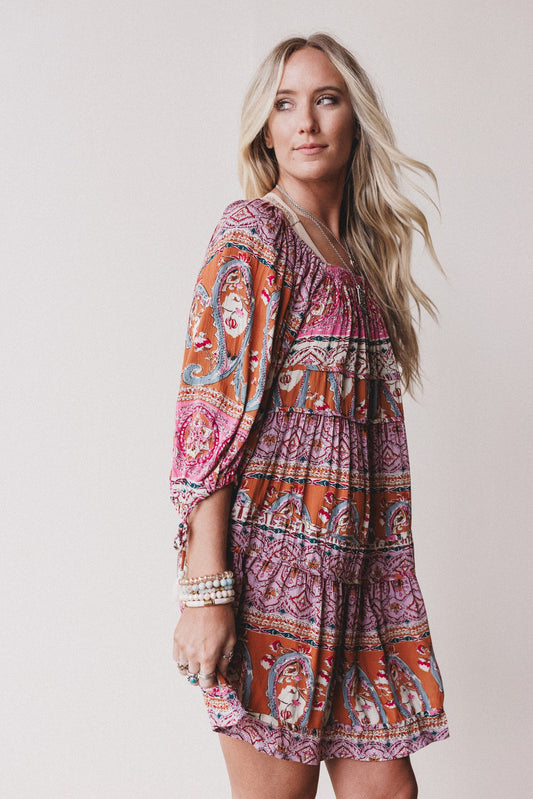 Wildflower Whimsy Paisley Print Dress - Pink Multi