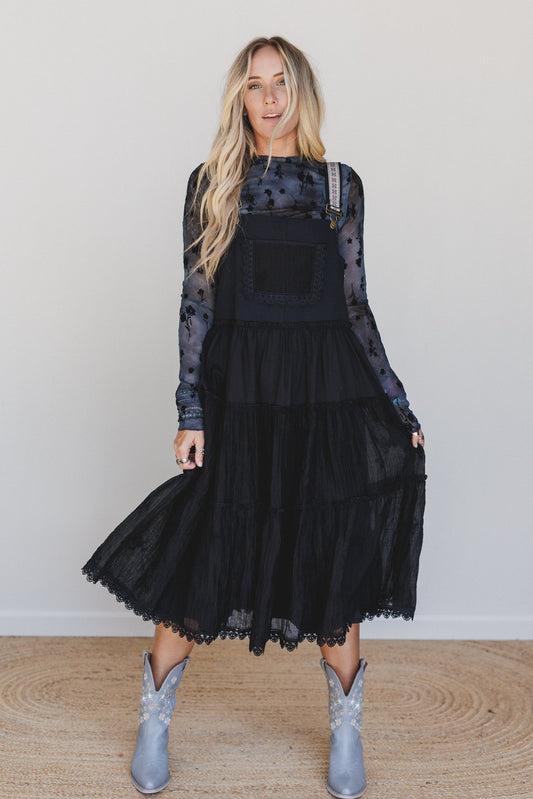 Harvest Haze Overalls Dress - Black