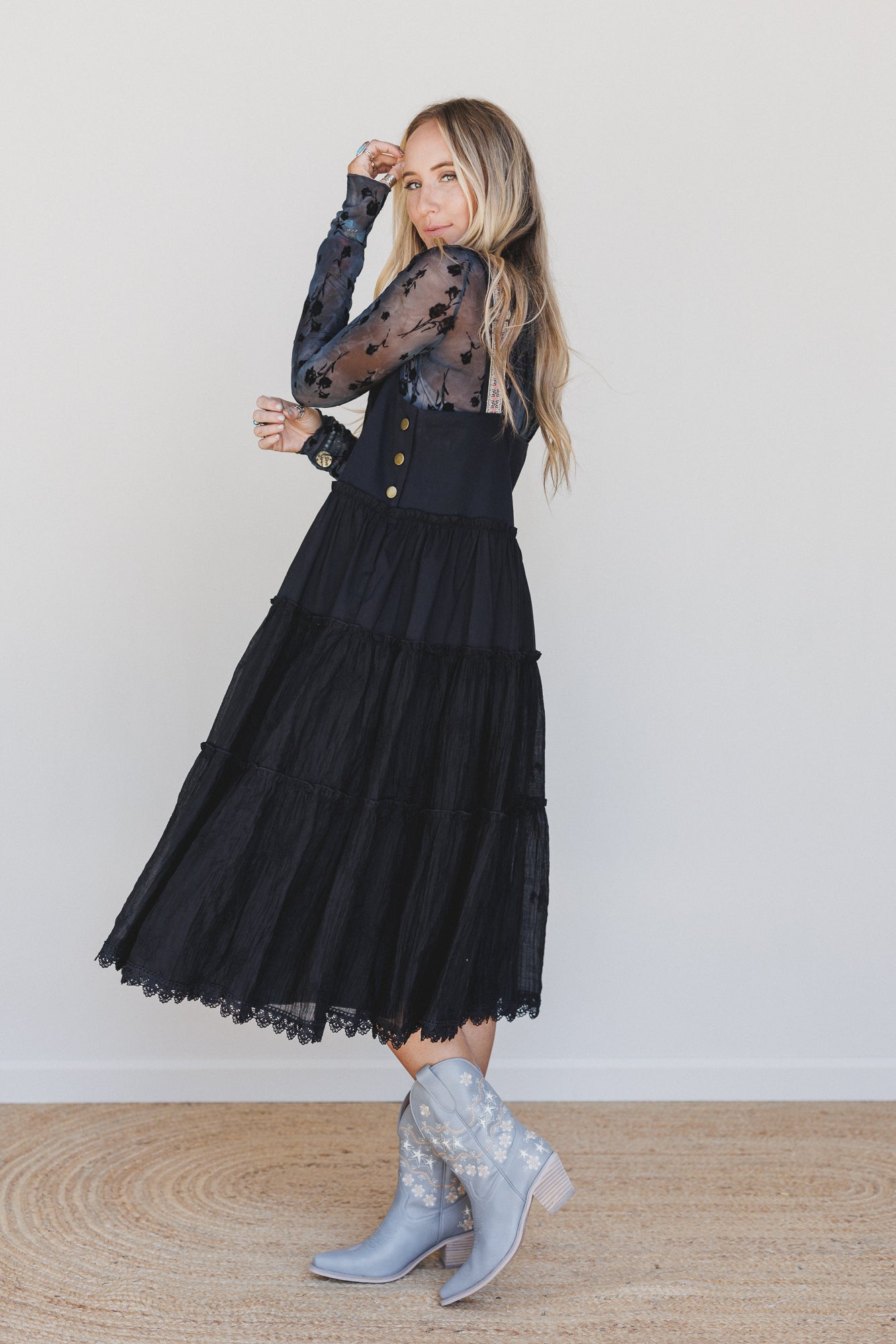 Harvest Haze Overalls Dress - Black