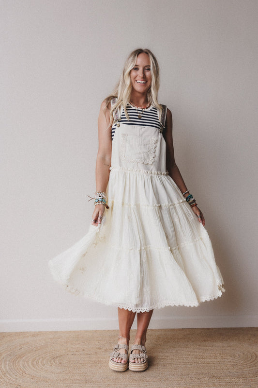 Harvest Haze Overalls Dress - Cream