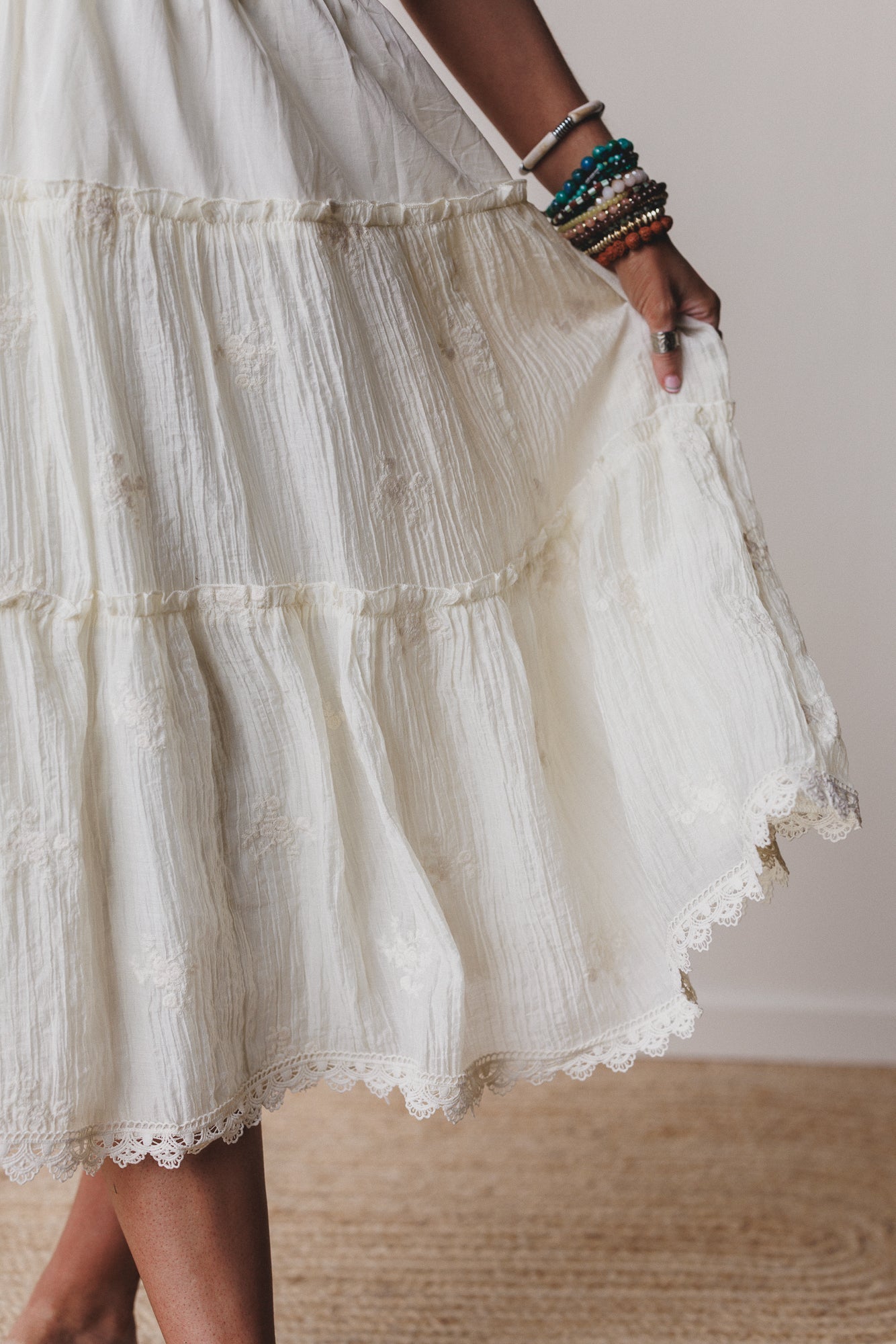 Harvest Haze Overalls Dress - Cream