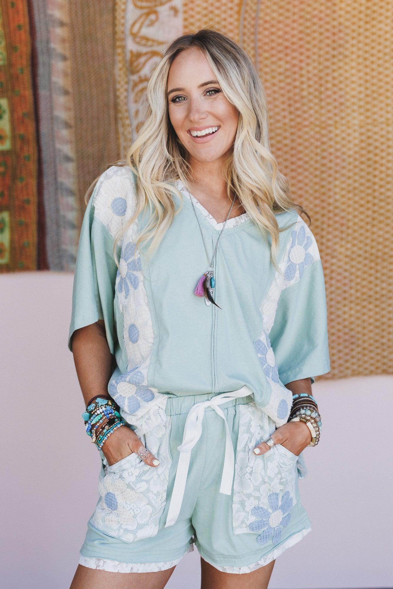 Sienna Fields Lace Trim Top - Sage