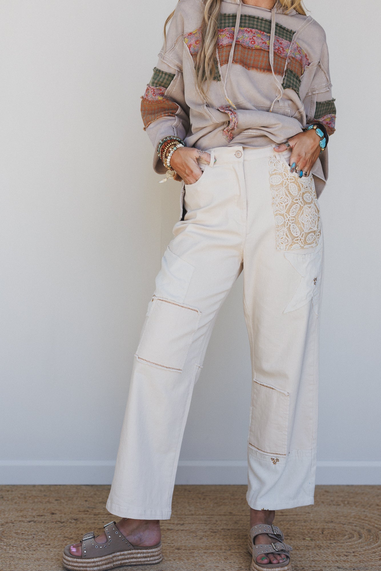 Liora Patchwork Pants - Cream
