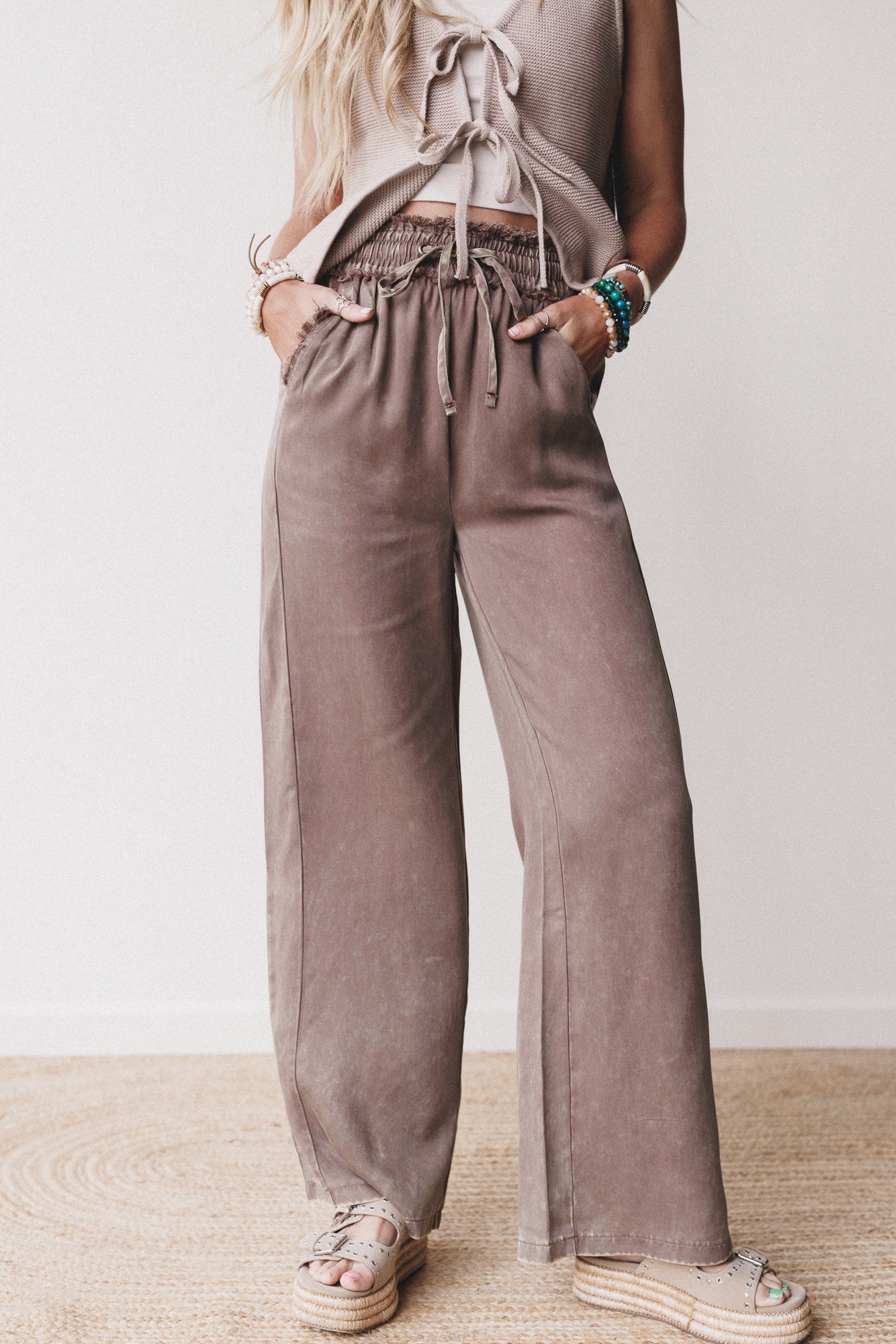 Out And About Drawstring Pants - Mocha