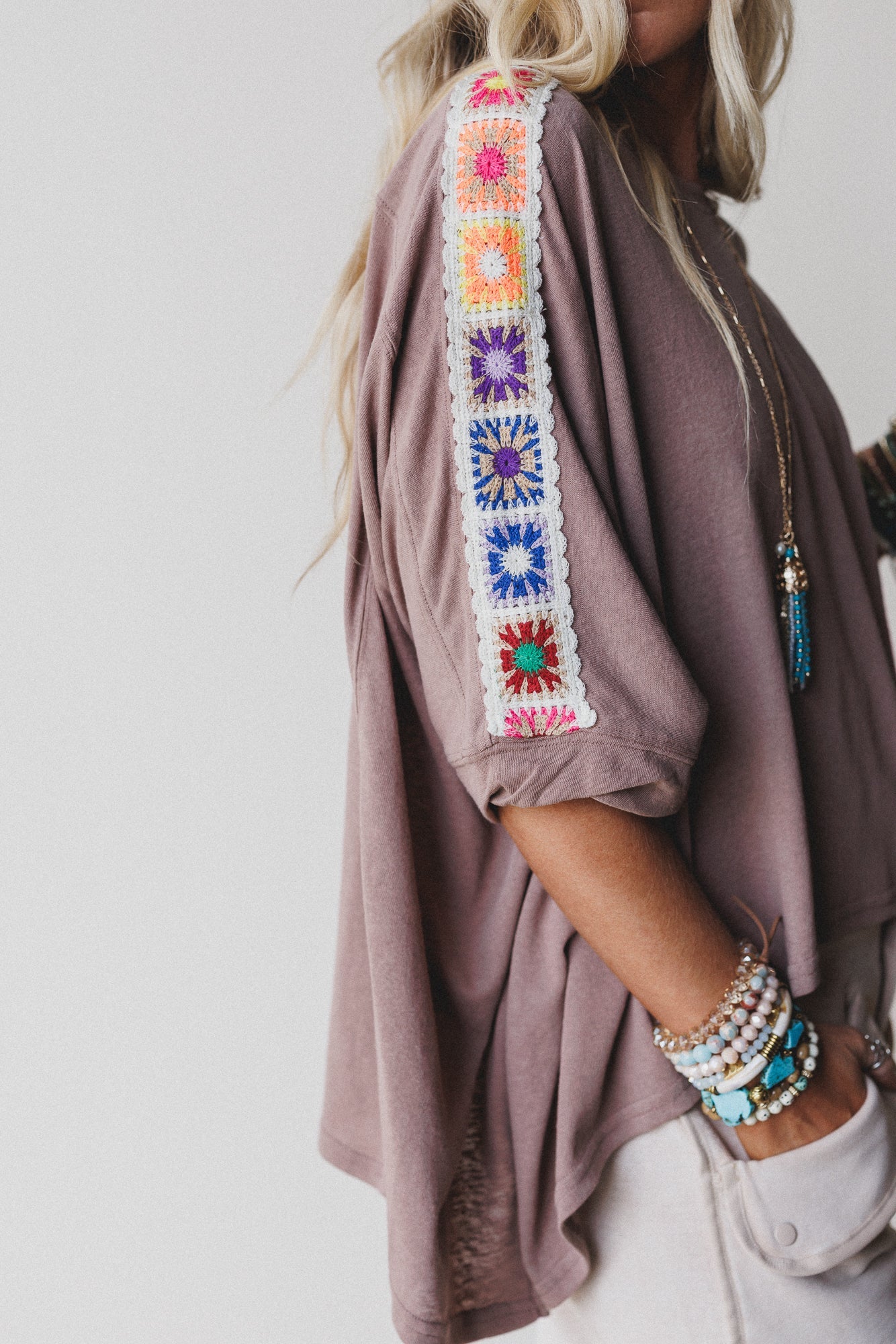 Riverbend Crochet Trim Top - Mocha