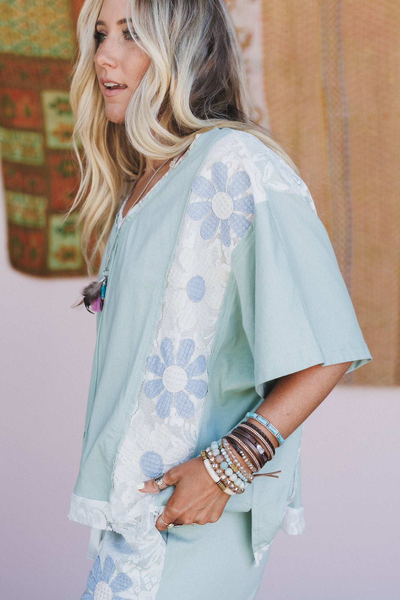 Sienna Fields Lace Trim Top - Sage