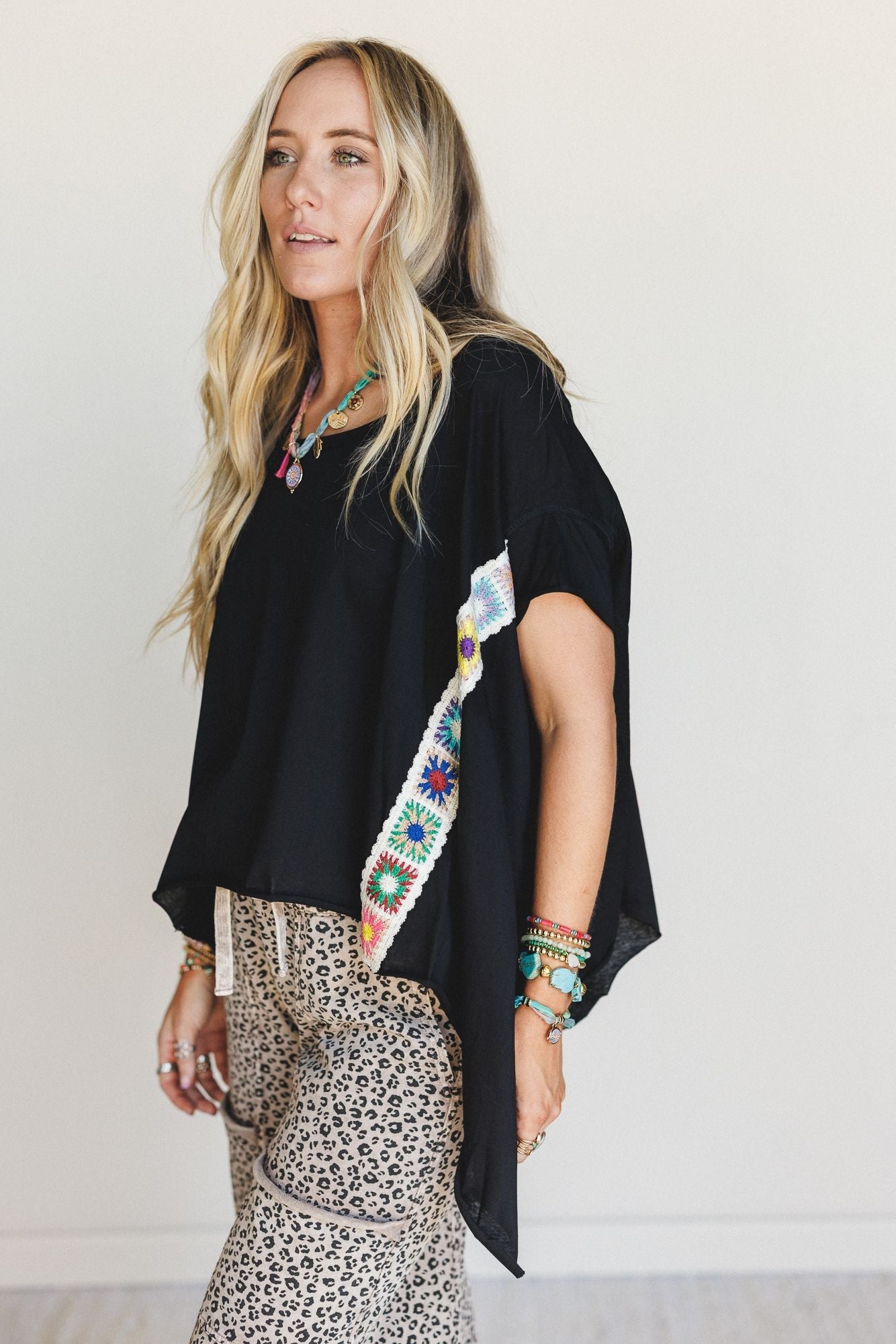 Cottage Bloom Crochet Top - Black