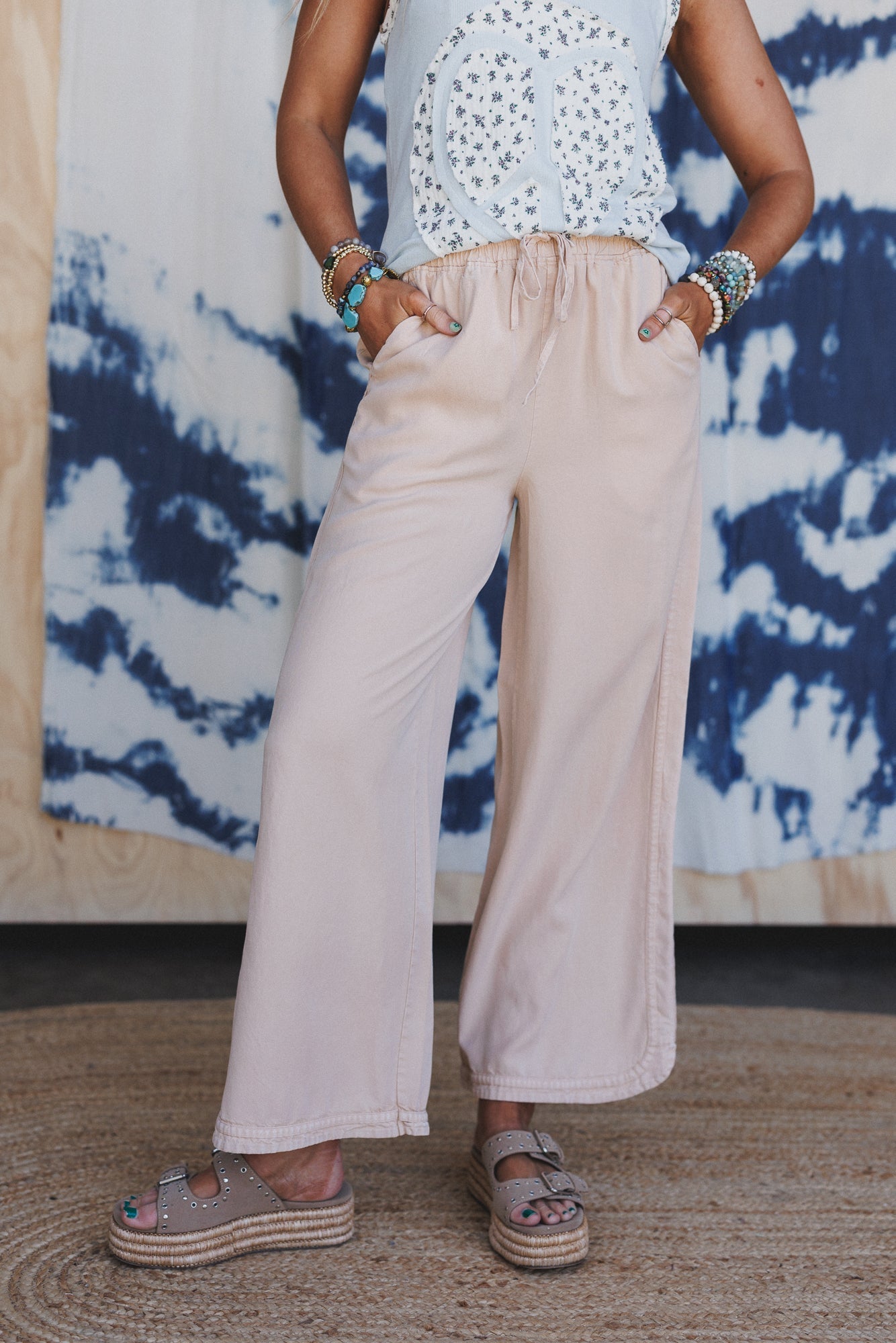 So Comfy Twill Wide Leg Pants - Light Khaki