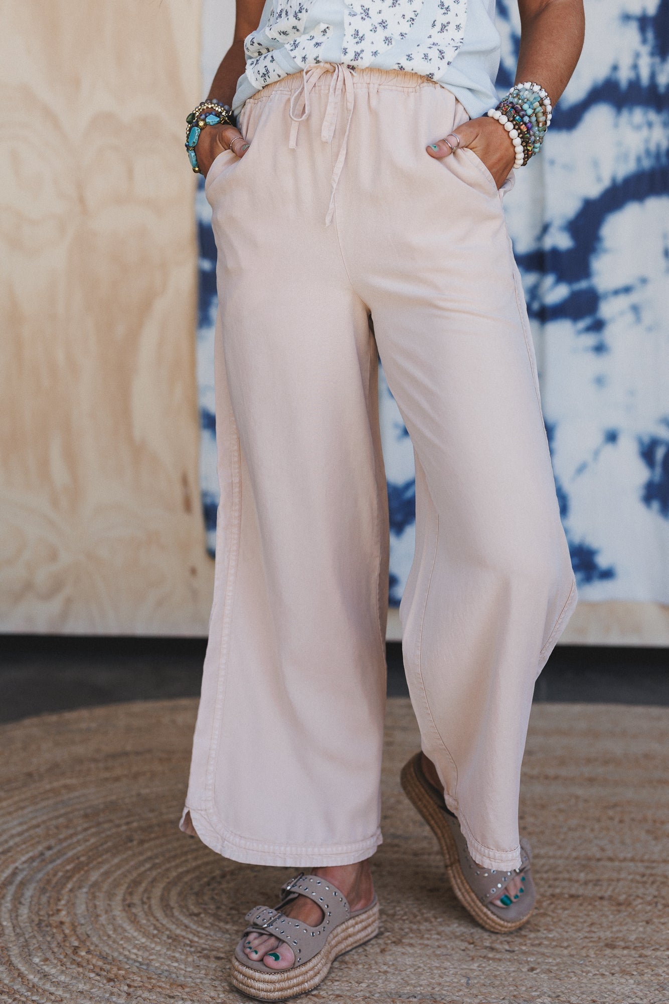 So Comfy Twill Wide Leg Pants - Light Khaki