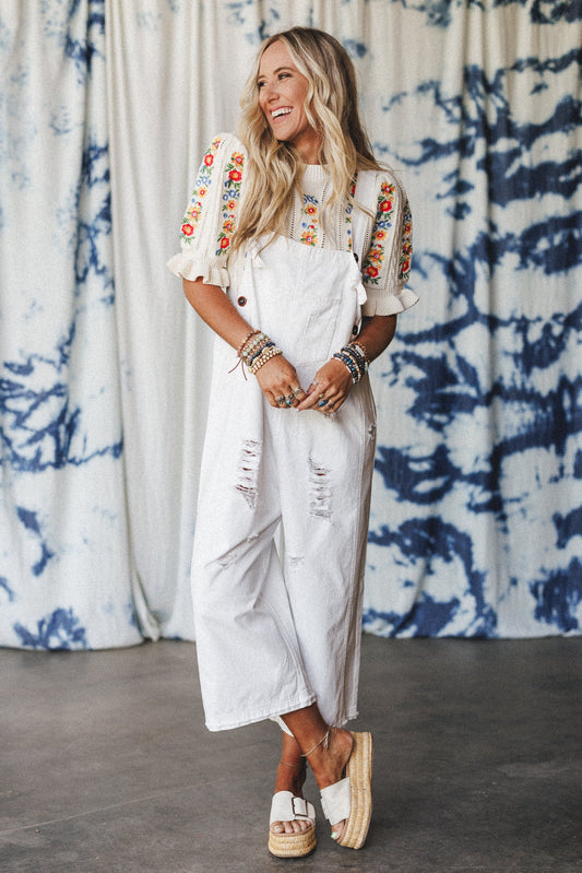 High Hopes Slouchy Denim Overalls - Off White