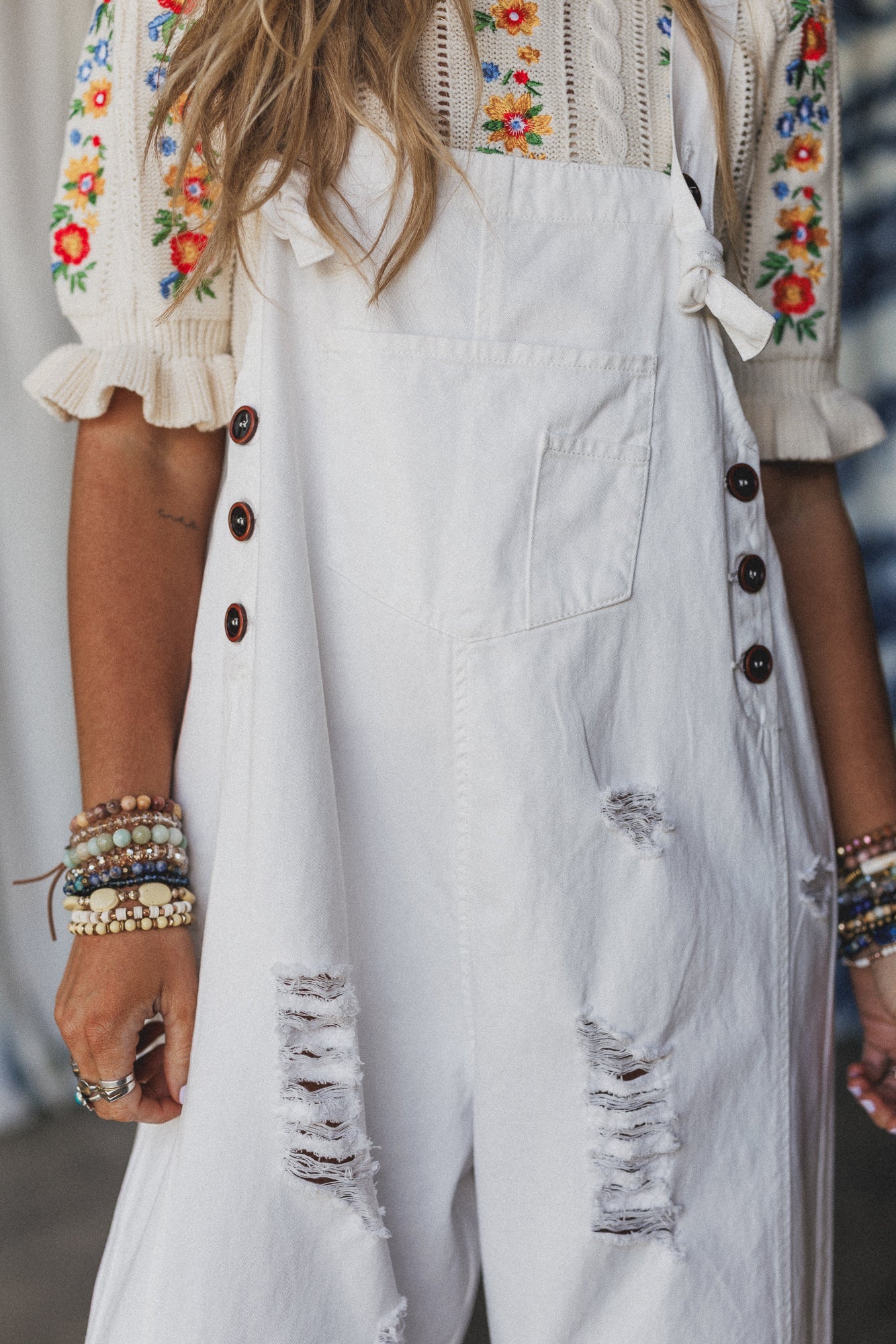 High Hopes Slouchy Denim Overalls - Off White