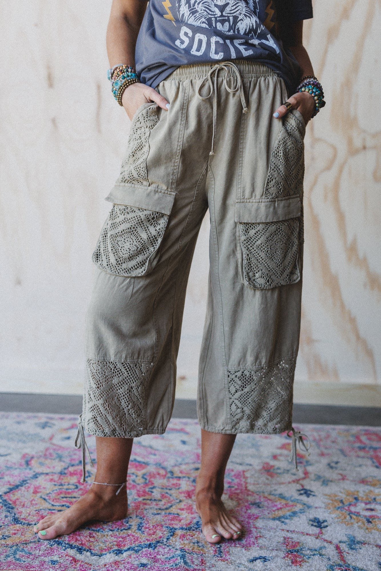 Adriana Crochet Mix Joggers - Sage