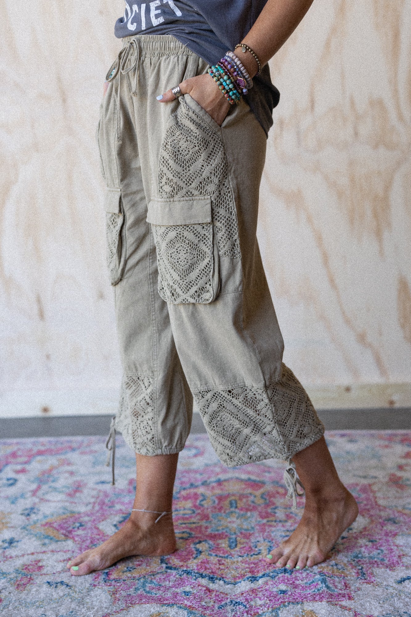 Adriana Crochet Mix Joggers - Sage