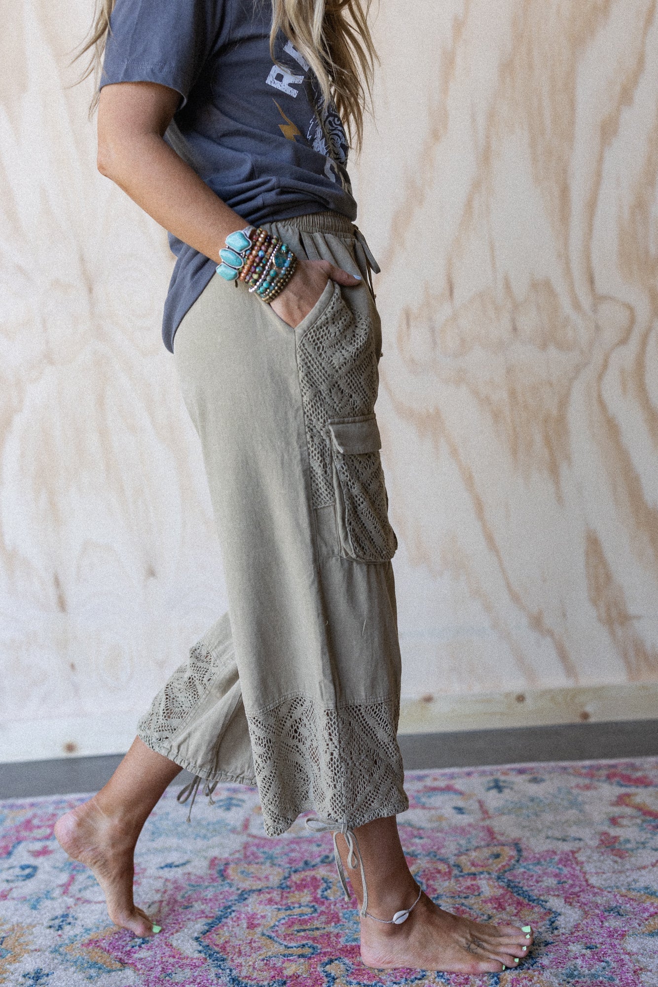 Adriana Crochet Mix Joggers - Sage