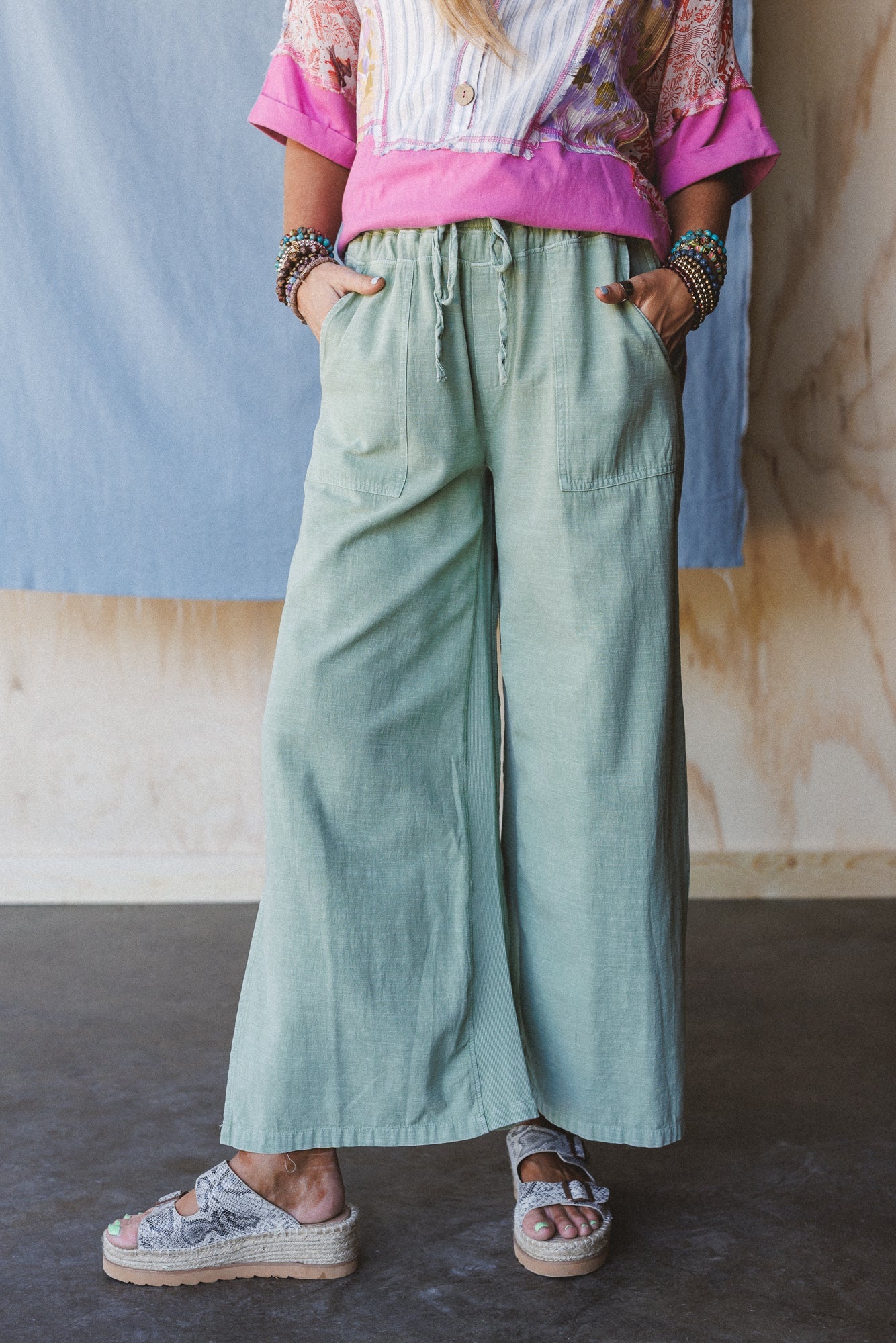 Dream Awake Wide Leg Pants - Sage