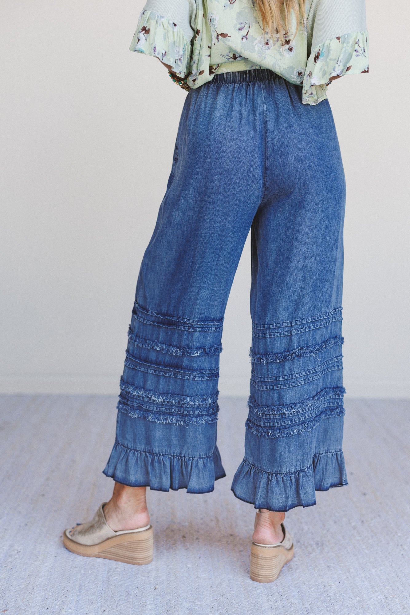 Endless Journey Ruffled Hem Pants - Blue