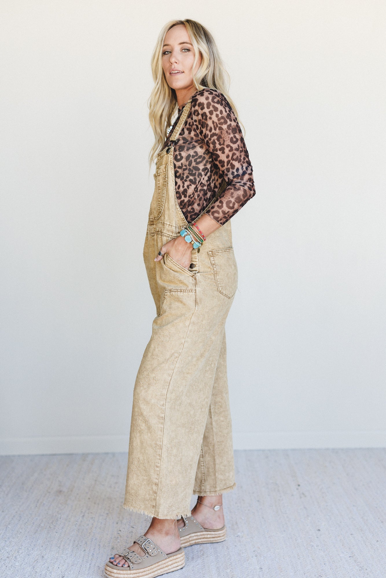Chasing Horizons Flower Pattern Overalls - Walnut