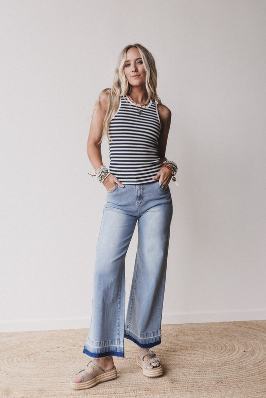 Jonathon Wide Leg Jeans - Washed Denim