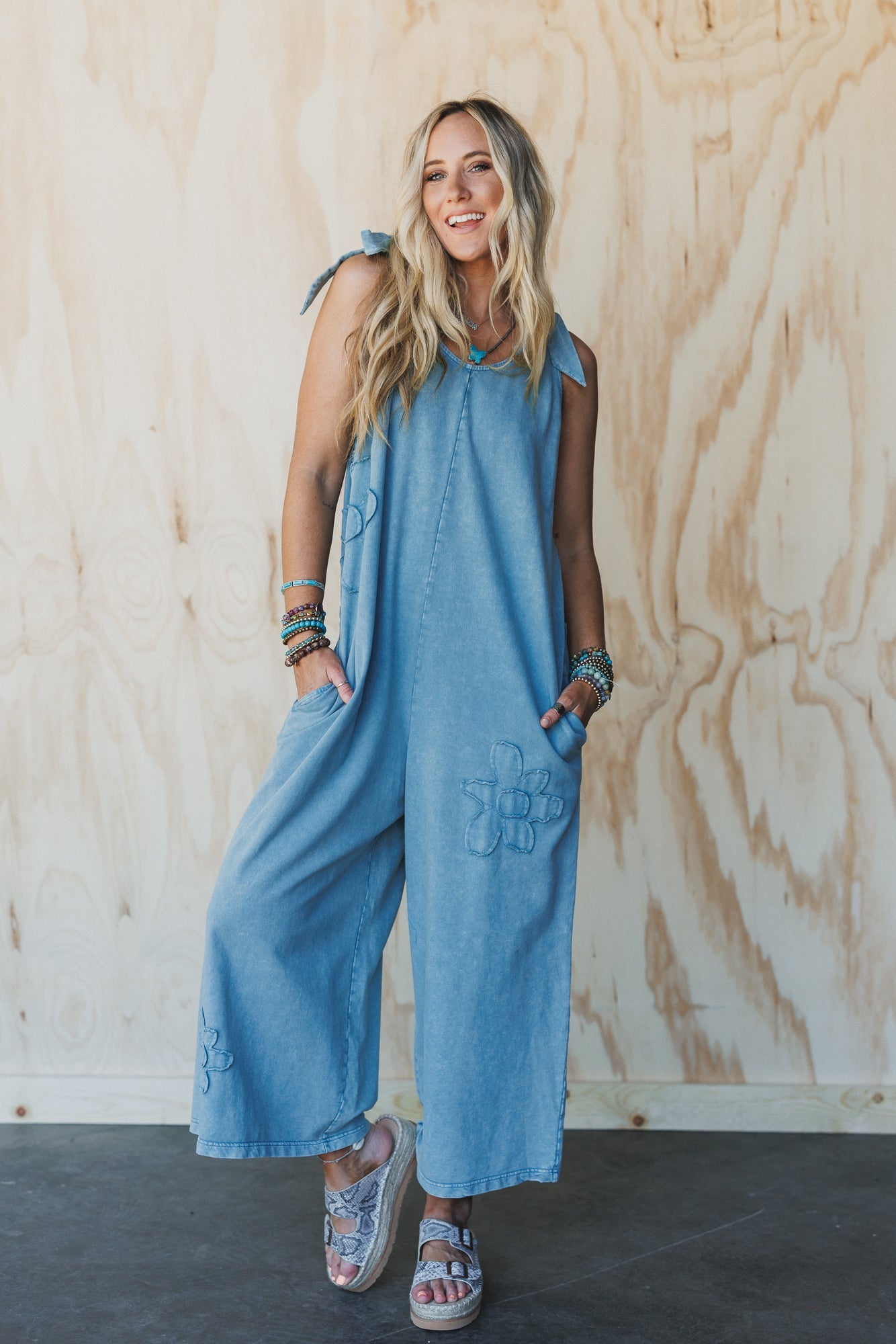 Everyday Magic Flower Patch Jumpsuit - Blue