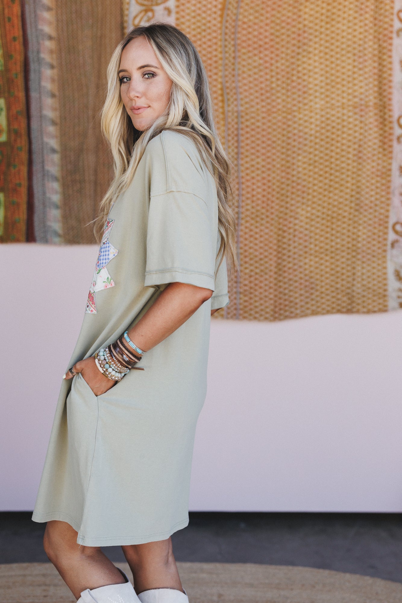Purely Me Patchwork Tee Dress - Sage