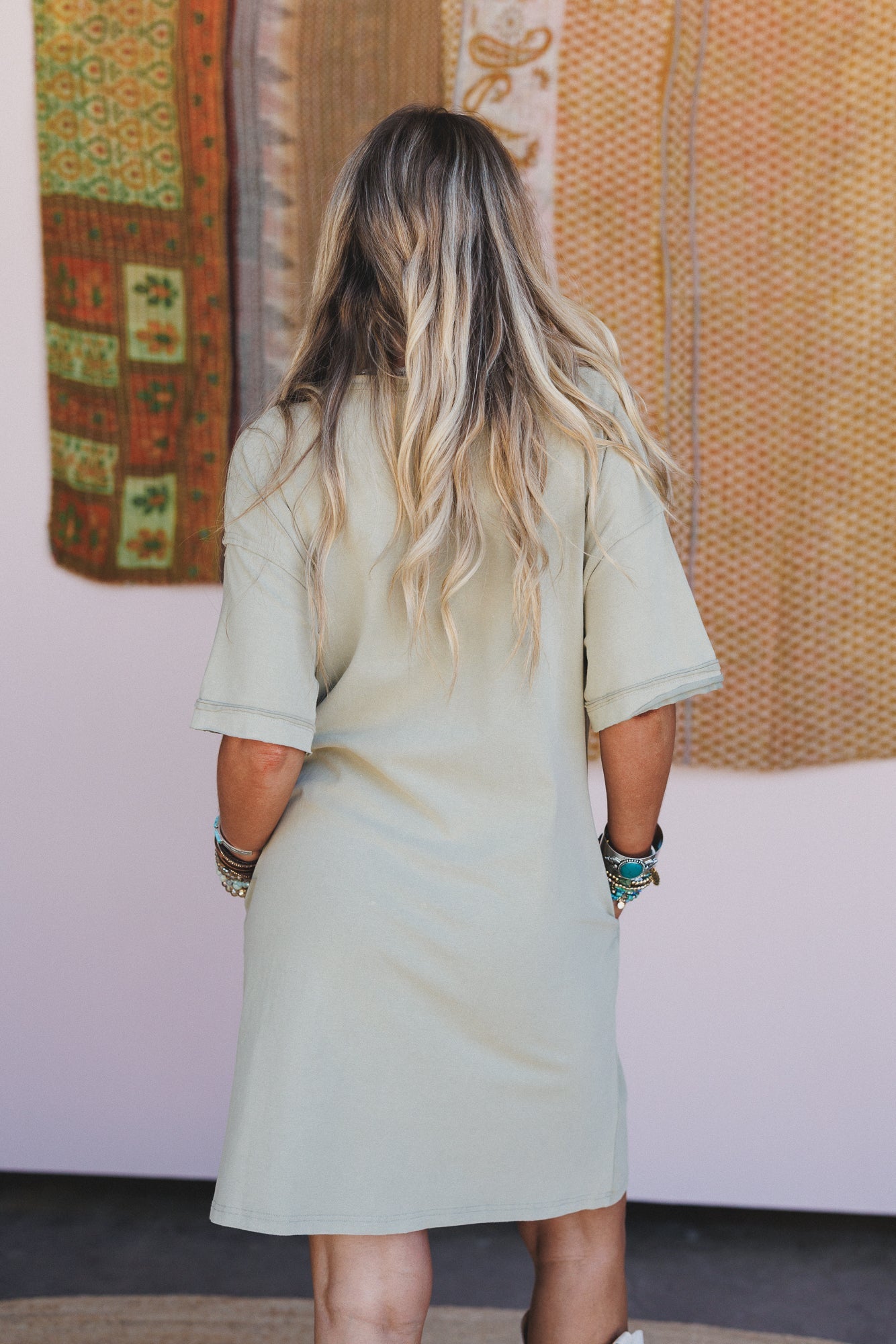 Purely Me Patchwork Tee Dress - Sage
